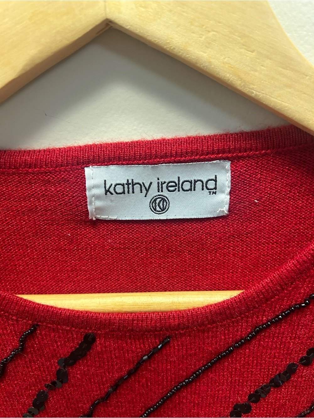 kathy ireland Red Short-Sleeve Knit Top with Black Sequin Diagonals Christmas - Picture 2 of 6